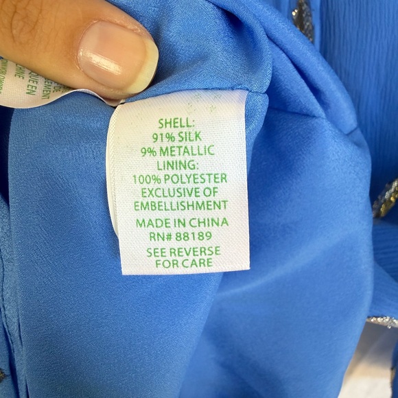 Lilly Pulitzer Silk Metallic Romper Blue Gold Beaded XS Resort Party - Picture 5 of 6